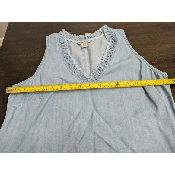 Tommy Bahama Tencel Shift Dress Sleeveless Chambray Pockets Coastal Beachy Small - Picture 8 of 10